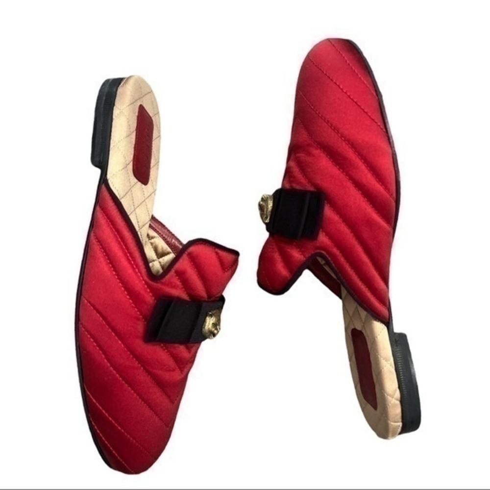 GUCCI Tiger Head Bow Red Satin Princetown Slipper Mules Size 36 - Picture 5 of 10